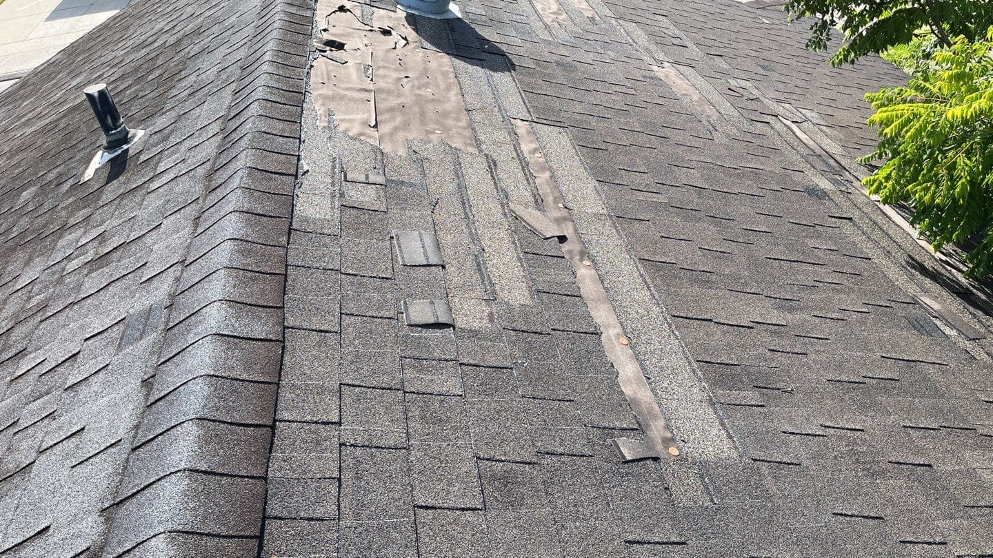 Worn-down roofing materials